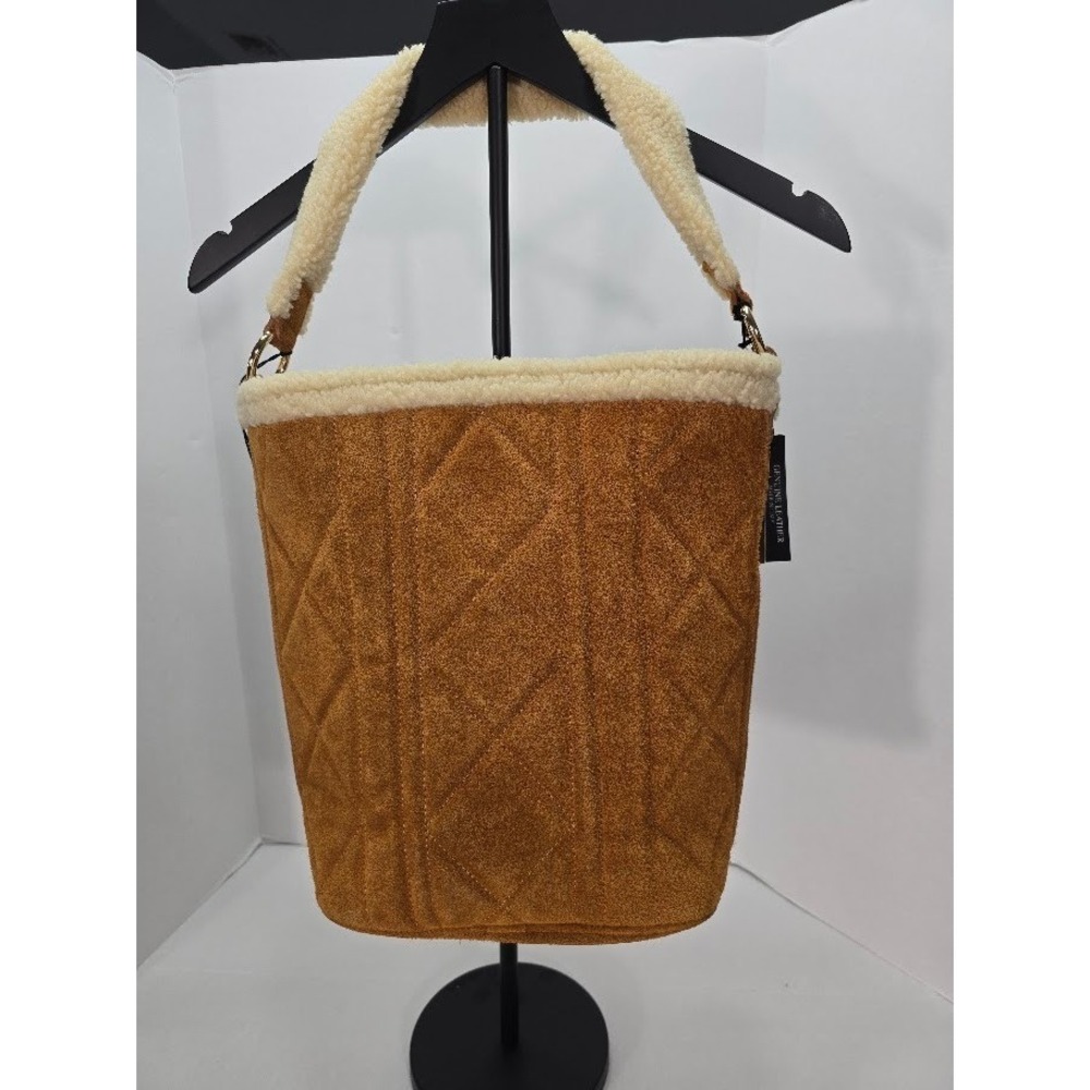 NWT Claudia Firenze Genuine Leather Bucket Bag Sherpa Trim Quilted Made in Italy